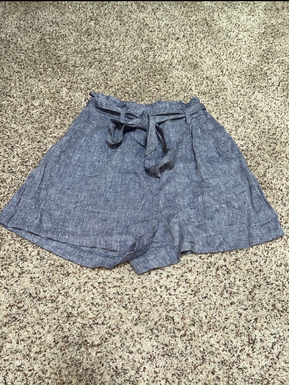 H&M Blue Linen Blend Paperbag Waist Shorts Size 2 Women’s Tie Belt w/ Pockets